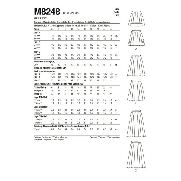 McCall's M8248 Misses 6 to 14 Pleated Skirts Uncut Sewing Pattern New - Picture 7 of 8